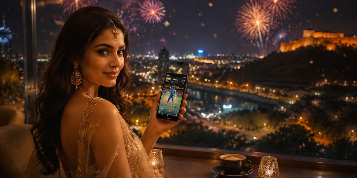 Vibrant urban Pune cityscape with cricket fans and digital betting